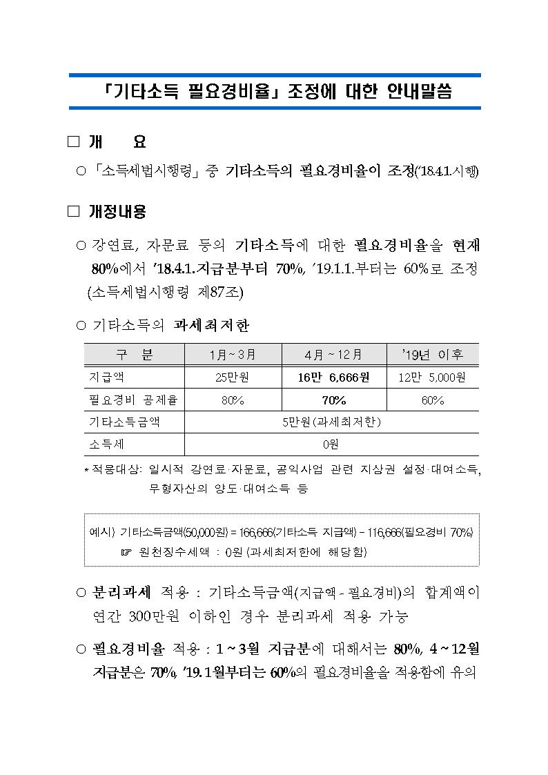 기타소득 필요경비율 조정안내001